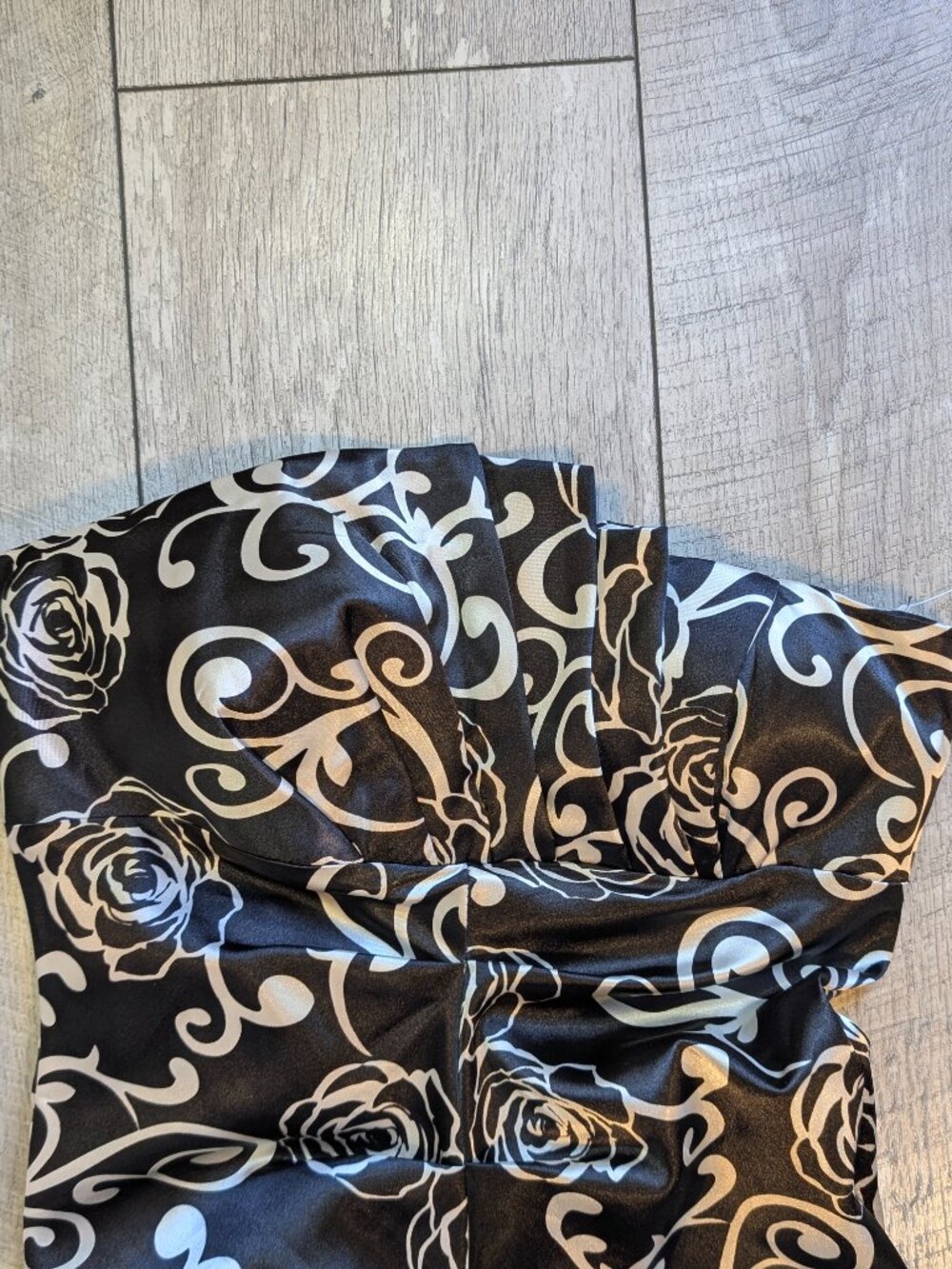 Strapless Sweetheart Satin Black Ivory Floral Mermaid Gown 8 Y2K Formal NWT - Picture 5 of 17